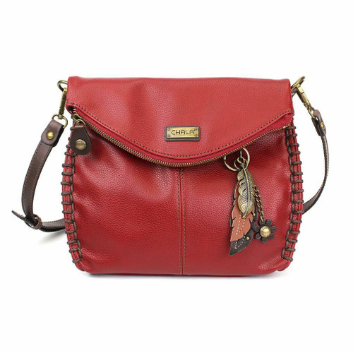 New Chala Charming Cross-body Bag Pleather METAL  FEATHER Convertible Red gift