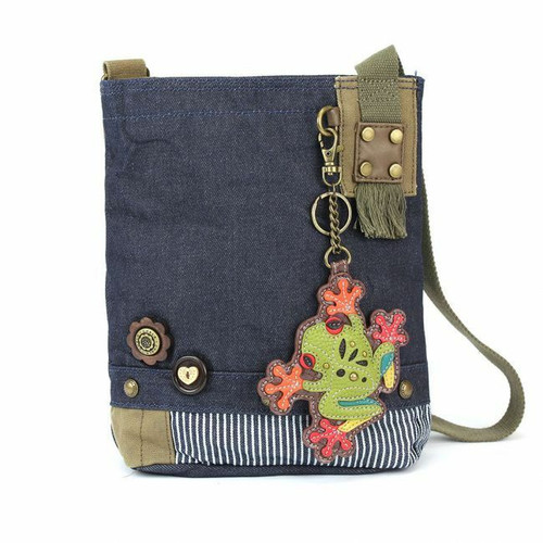New Chala Handbag Patch Cross-body FROG  Denim Navy Blue Bag w/ Coin Purse gift