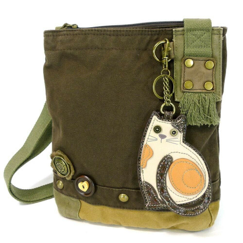 New Chala Patch Messenger Crossbody LAZZY CAT Bag Canvas Coin Purse Dark Brown