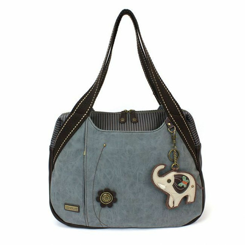  Chala Handbag Bowling Zip Tote Large Bag Pleather Indigo Blue Elephant