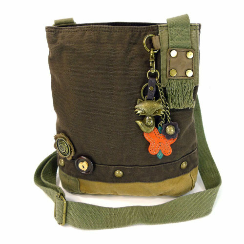 New Chala Patch Cross body Metal FOX Bag Canvas gift Messenger DARK BROWN gift