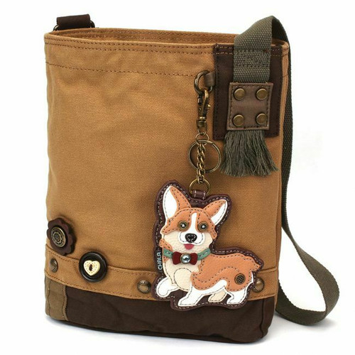 New Chala Messenger Patch Crossbody Brown Bag Canvas gift Coin Purse CORGI Dog