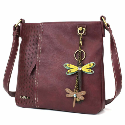 New Chala LASER CUT Crossbody Messenger Bag  Converts Plum Purple MINI DRAGONFLY