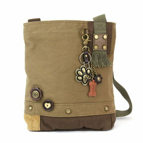 New Chala Handbag Patch Cross body Metal PAW Olive Green Bag Canvas  School Work