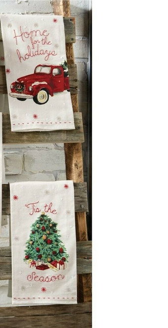 New Set of 2 Mud Pie Holiday VINTAGE CHRISTMAS TOWEL Car Tree Sequin Decor gift