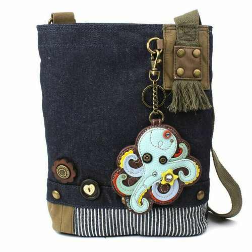 New Chala Patch Crossbody Messenger Denim Navy Blue Bag gift OCTOPUS Coin Purse