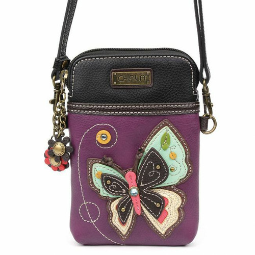 New Chala Cell Phone Purse Crossbody Vegan Leather Convertible Butterfly Purple