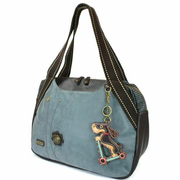 New Chala Bowling Zip Tote Large Bag Indigo Blue Pleather WIENER SCOOTER Dog