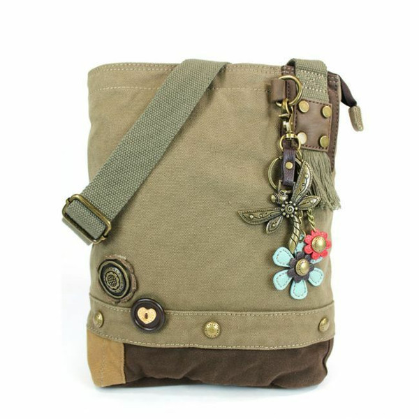 New Chala Handbag Patch Crossbody Metal DRAGONFLY Olive Green Bag Canvas gift
