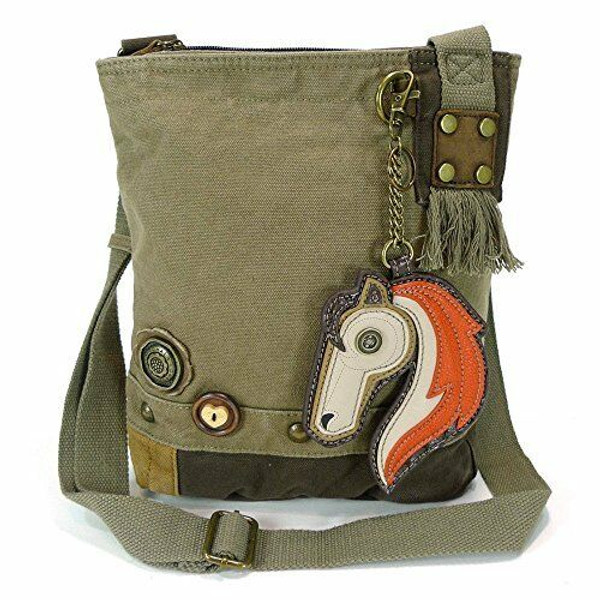 New Chala Handbag Patch Crossbody HORSE Olive Green Bag Canvas  School Work gift