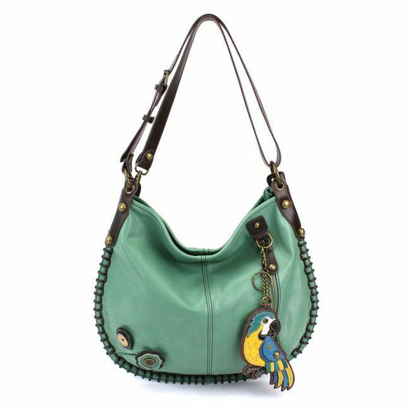 Chala CONVERTIBLE Hobo Large Bag BLUE PARROT Pleather Teal Green w/ Coin Purse