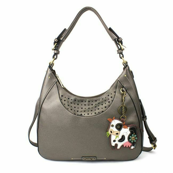 New Chala Sweet Tote Hobo Pewter Grey Gray Crossbody Shoulder Bag COW Coin Purse