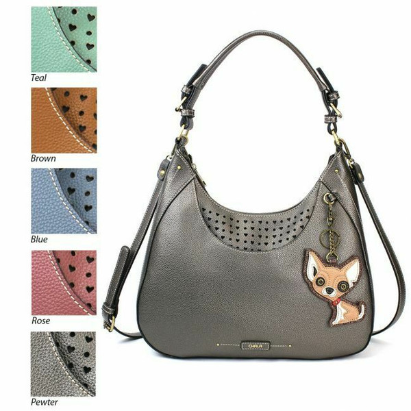  Chala Sweet Tote Hobo Pewter Grey Gray Crossbody  Shoulder Bag CHIHUAHUA Dog 