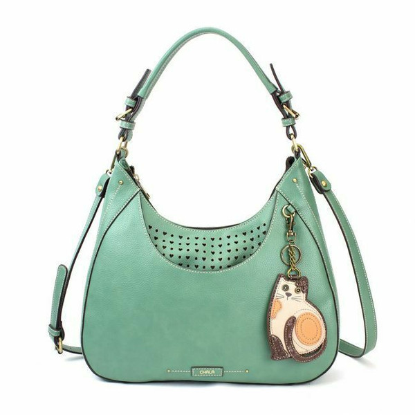 New Chala Sweet Tote Hobo Teal Green Crossbody Shoulder LAZZY CAT Coin Purse 