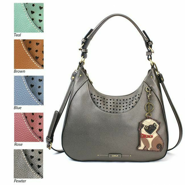 New Chala Sweet Tote Hobo Pewter Grey Gray Crossbody Shoulder Bag PUG Dog gift