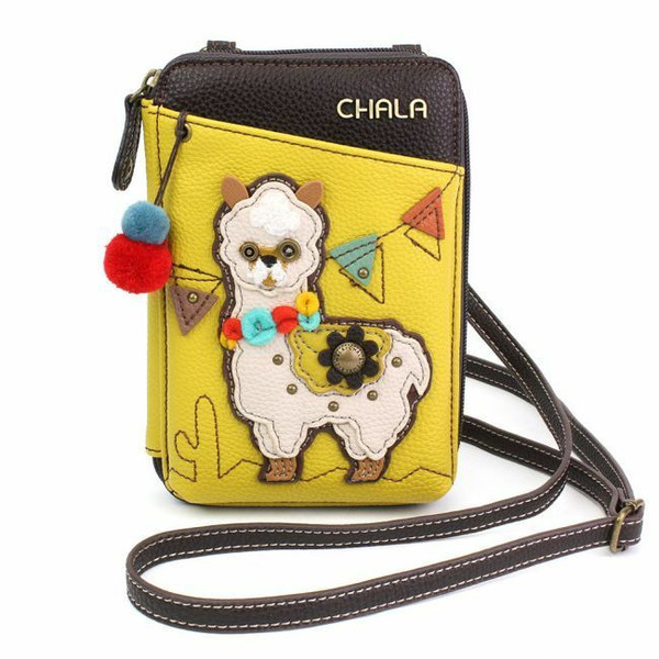 New Chala Wallet Crossbody Pleather Organizer Phone Bag LLAMA Mustard Yellow