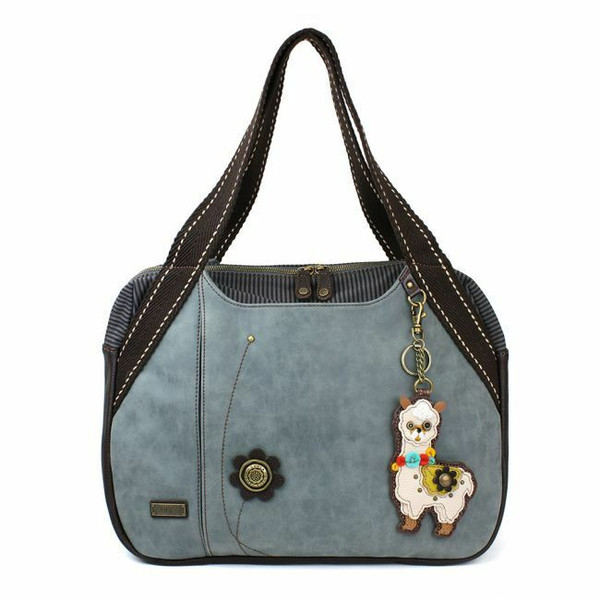  Chala Handbag Bowling Zip Tote Large Bag Pleather Indigo Blue Llama gift