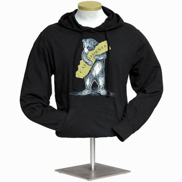 New California Bear Hug Unisex Lightweight Jersey Knit Hoodie Black Large Men 