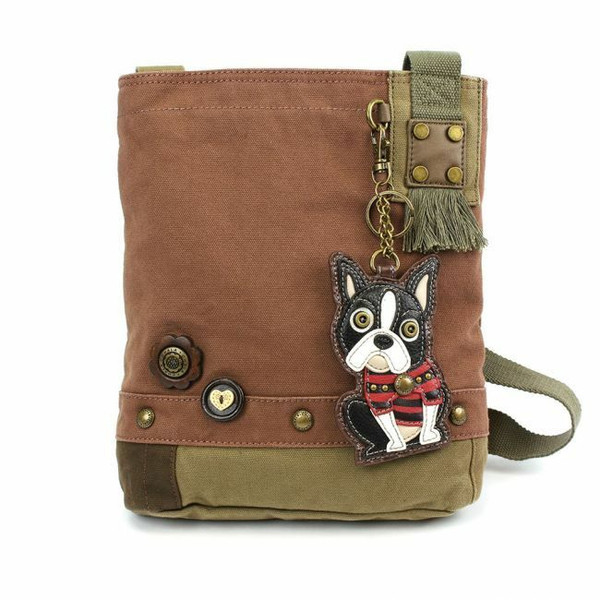 Chala  Patch Crossbody Bag Canvas gift Mauve Purple Violet Boston Terrier Dog