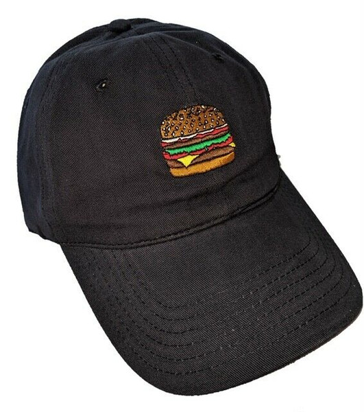 New DAD HAT Baseball Cap Adjustable Adult Embroidered Unisex HAMBURGER Navy Blue