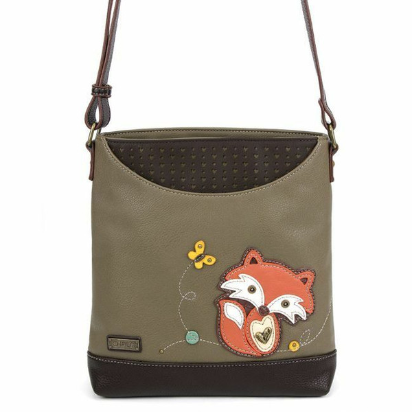 New Chala Sweet Messenger Crossbody Purse Bag Pleather FOX Olive Green gift