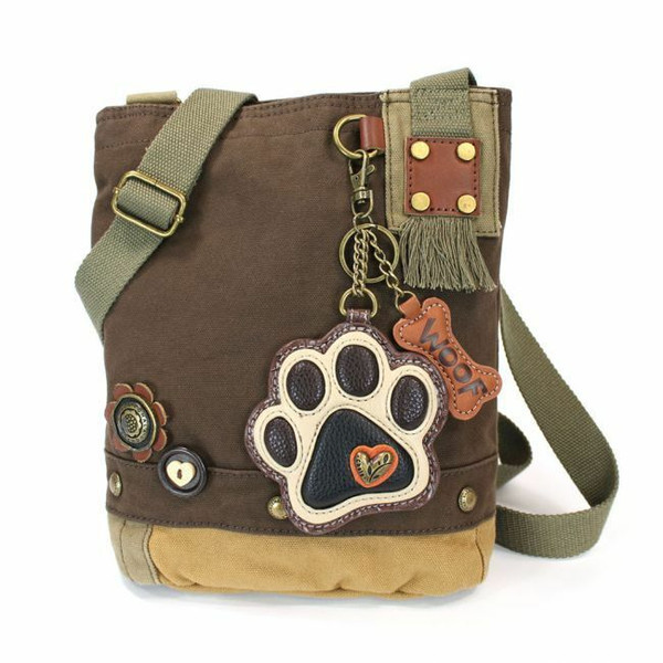New Chala Patch Crossbody IVORY PAW Bag Canval Dark Brown W/ Coin Purse gift