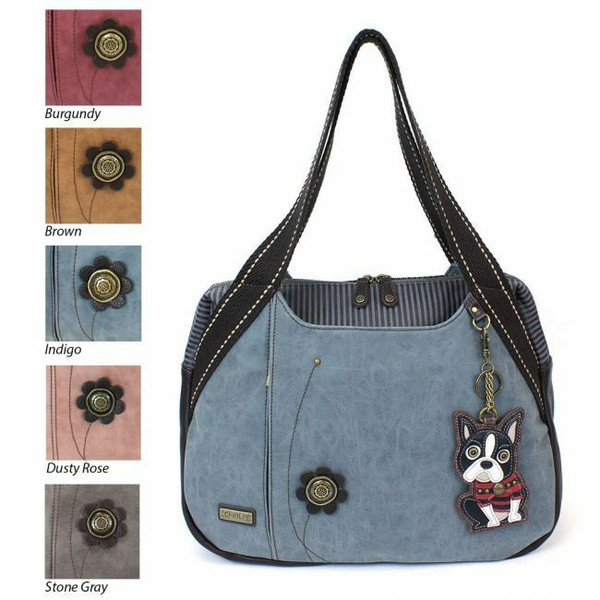 Chala Bag Bowling Zip Tote Large Bag Indigo Blue Pleather Dog Boston Terrier