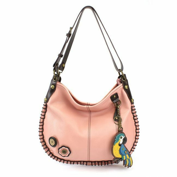 New Chala  Hobo Large Bag BLUE PARROT Pink Pleather Convertible w/ Coin Purse