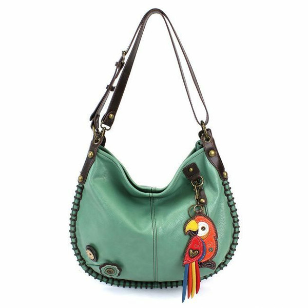  Chala CONVERTIBLE Hobo Large Bag RED PARROT Pleather Teal Green w/ Coin Purse