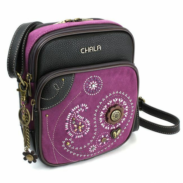 Chala Dazzled Organizer Crossbody Purse Bag Pleather PAISLEY Purple gift