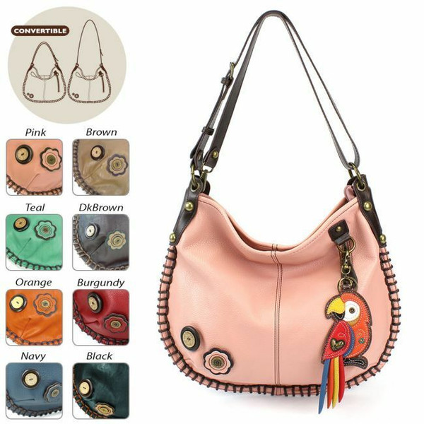 New Chala  Hobo Large Bag RED PARROT Pink Pleather Convertible w/ Coin Purse