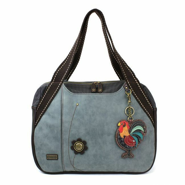  Chala Handbag Bowling Zip Tote Large Bag Indigo Blue Vegan Leather gift Rooster