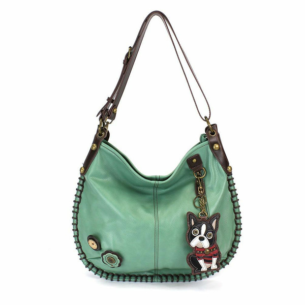 Chala CONVERTIBLE Hobo Large Tote Bag Pleather Teal Green gift Boston Terrier