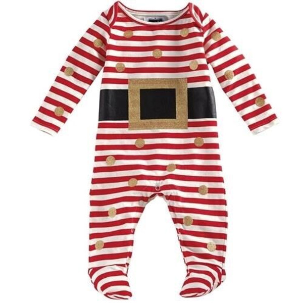 New Mud Pie One Pc GLITTER SANTA FOOTED Pajamas 6-9 Months Red Christmas Holiday