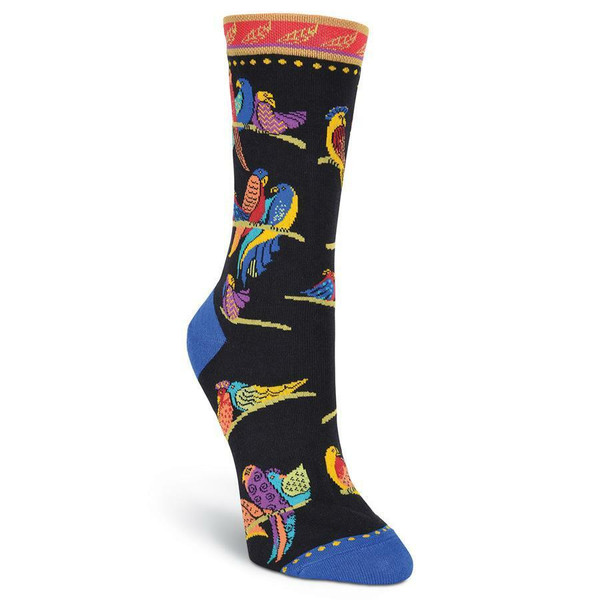 K. Bell Laurel Burch Women's Crew Socks 9-11 Shoe 4-10 BIRDS OF PARADISE Black