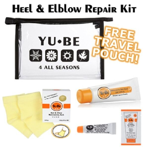 New YU-BE YuBe Heel Elbow Repair Kit Moisturizing Socks Cream Lotion Travel gift