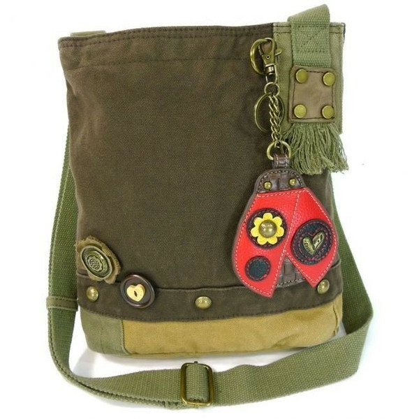 New Chala Patch Crossbody LADYBUG Bag Canvas School Travel Dark Brown Gift Small