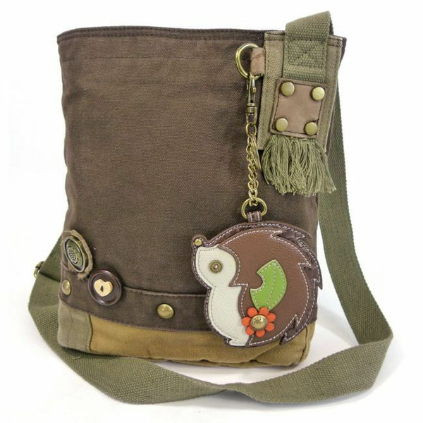 Chala Patch Crossbody Messenger Bag Canvas w/ Coin Purse HEDGEHOG Dark Brown