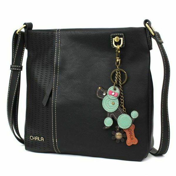 New Chala LASER CUT Crossbody Messenger Bag  Convertible Metal DOG Black gift