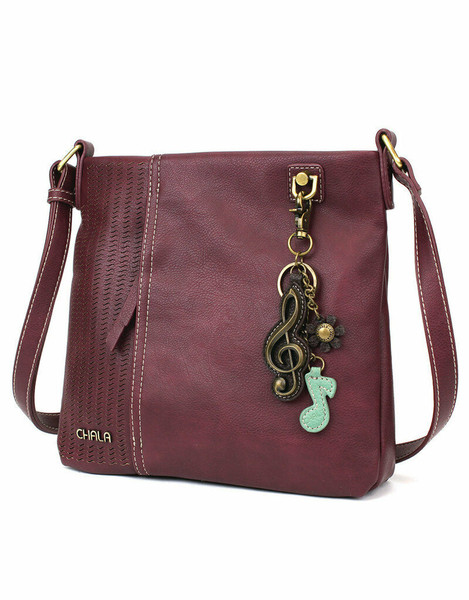 New Chala LASER CUT Crossbody Messenger Bag  Convertbile Plum Purple CLEF Music 