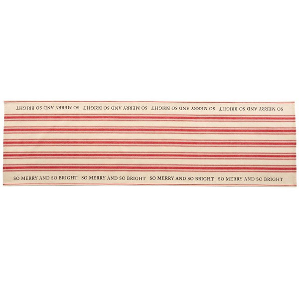 New Mud Pie Holiday Grainsack Table Runner MERRY &  BRIGHT Red Stripes 78 x 21