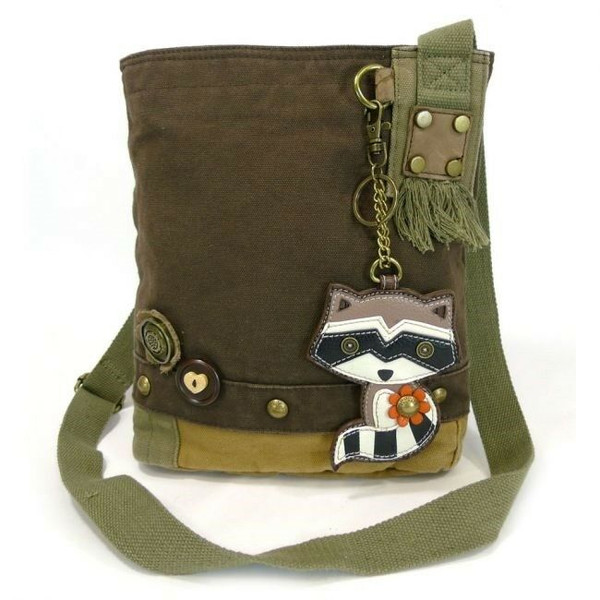 Chala Handbag Patch Crossbody Messenger Bag Canvas gift Dark Brown RACCOON