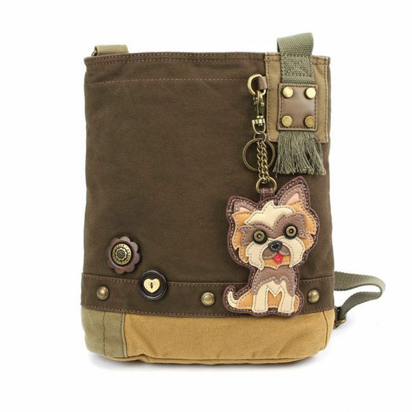  Chala Patch Crossbody Messenger Bag Canvas Dark Brown Coin Purse YORKSHIRE Dog