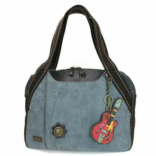 New Chala Handbag Bowling Zip Tote Large Bag Indigo Blue Pleather GUITAR Music