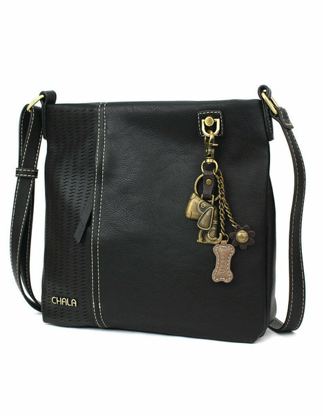 New Chala LASER CUT Crossbody Messenger Bag  Convertible Metal DOG Black