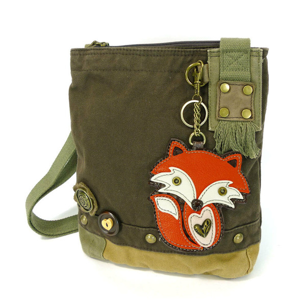 New Chala Handbag Patch Crossbody FOX  DARK BROWN Bag Canvas gift Messenger  Fun