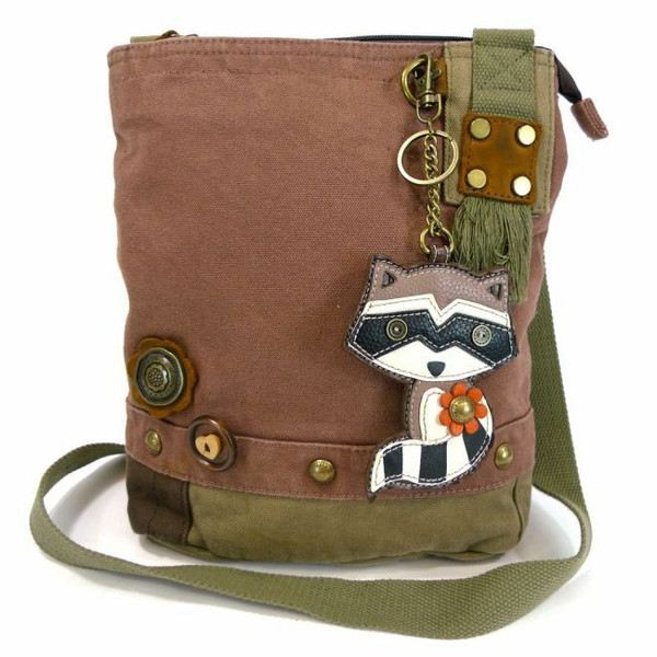 Chala  Patch Crossbody Messenger Bag Canvas gift Mauve Purple Violet RACCOON