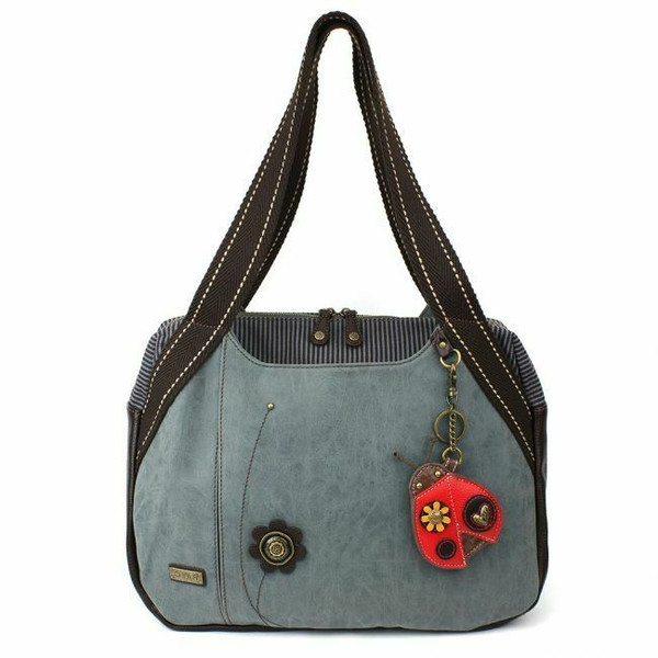 New Chala Handbag Bowling Zip Tote LADYBUG Large Bag Indigo Blue Pleather gift