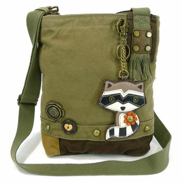 New Chala Handbag Patch Crossbody Messenger Bag Canvas Olive Green RACCOON