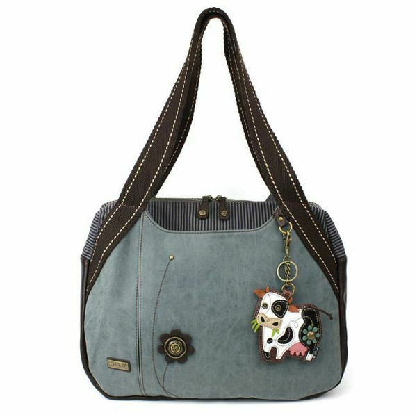New Chala Handbag Bowling Zip Tote Large Bag Indigo Blue Pleather COW Coin Purse